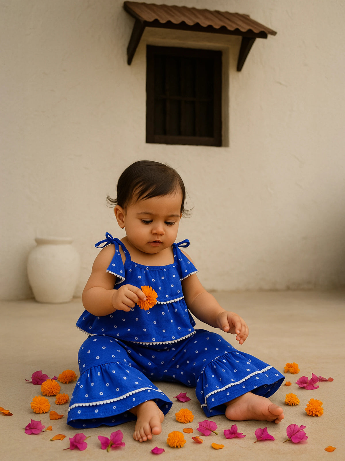 Blue Twirl Bandhani Sharara Set