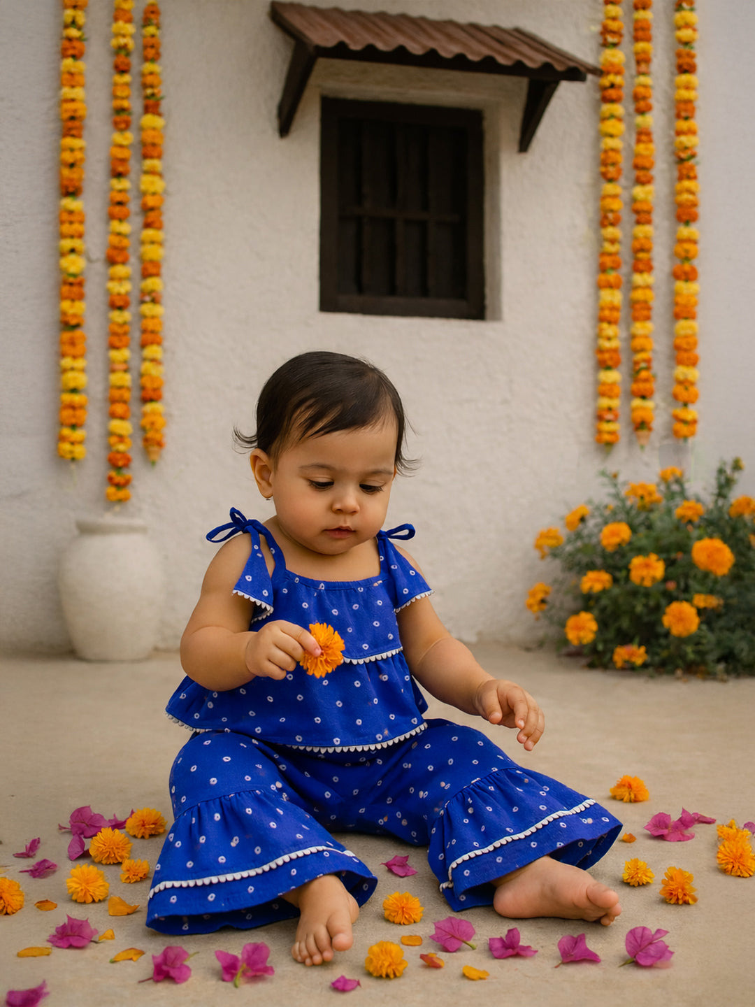 Blue Twirl Bandhani Sharara Set