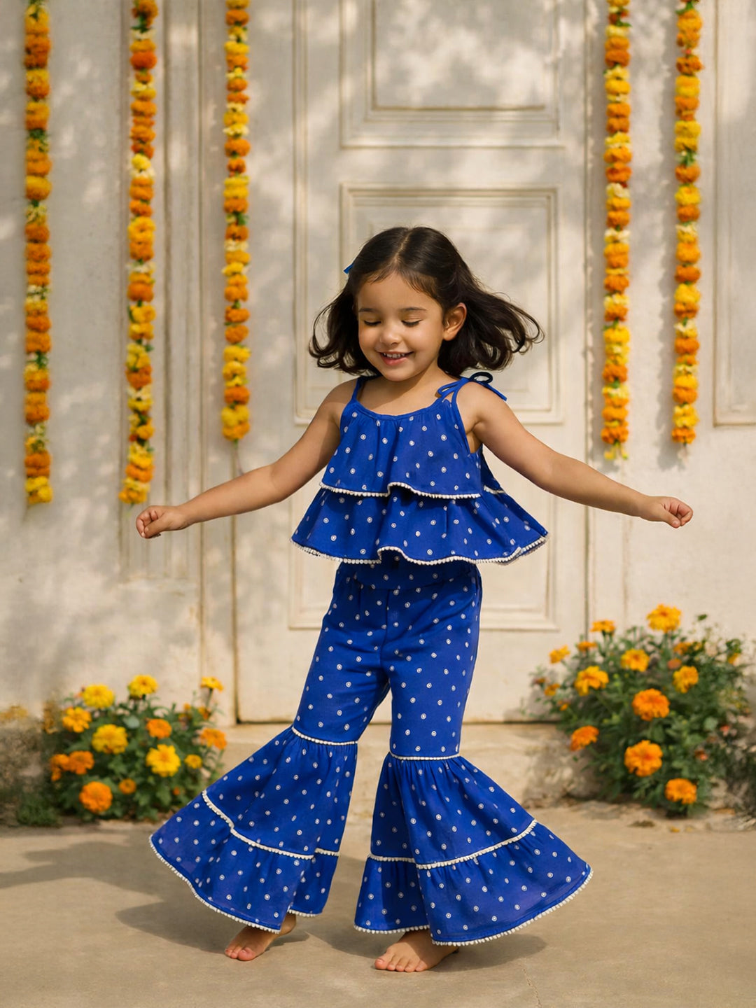 Blue Twirl Bandhani Sharara Set