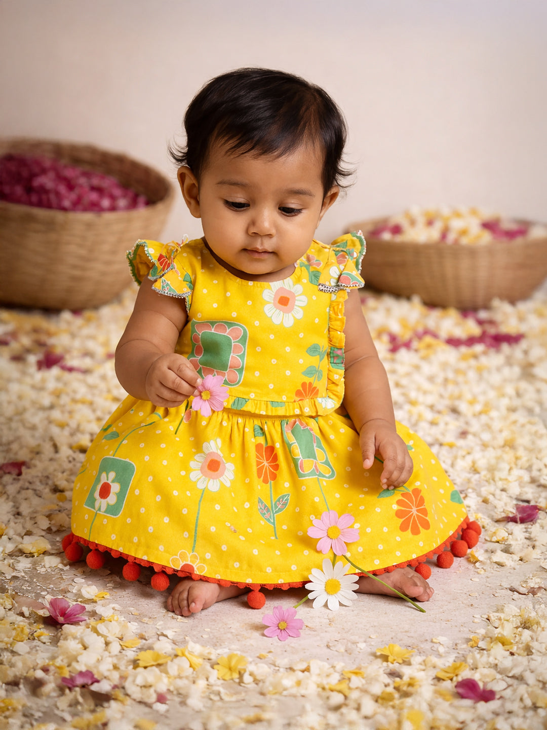 Yellow Bandhani Print Skirt Top Set