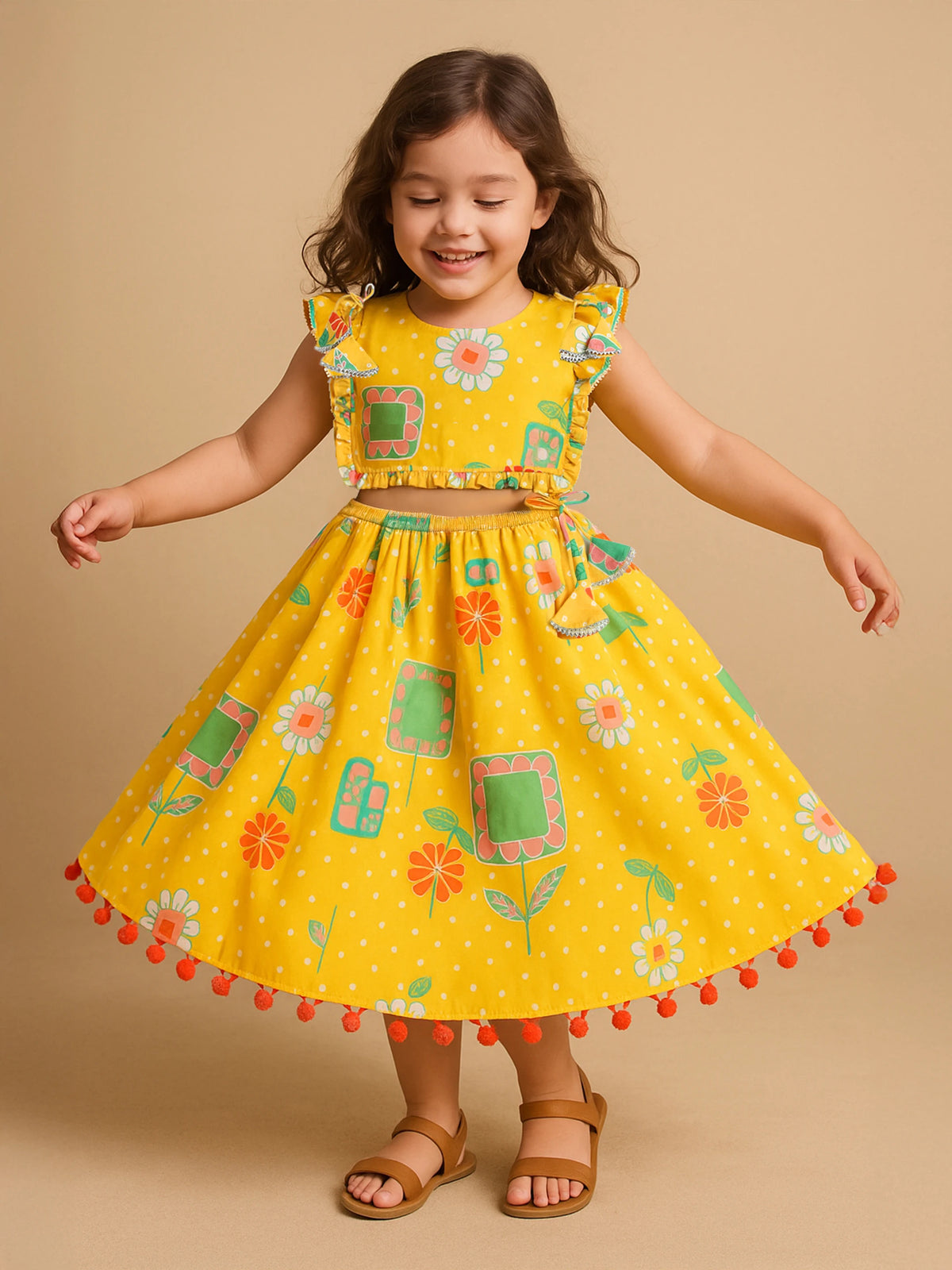 Yellow Bandhani Print Skirt Top Set