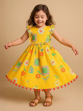 Yellow Bandhani Print Skirt Top Set
