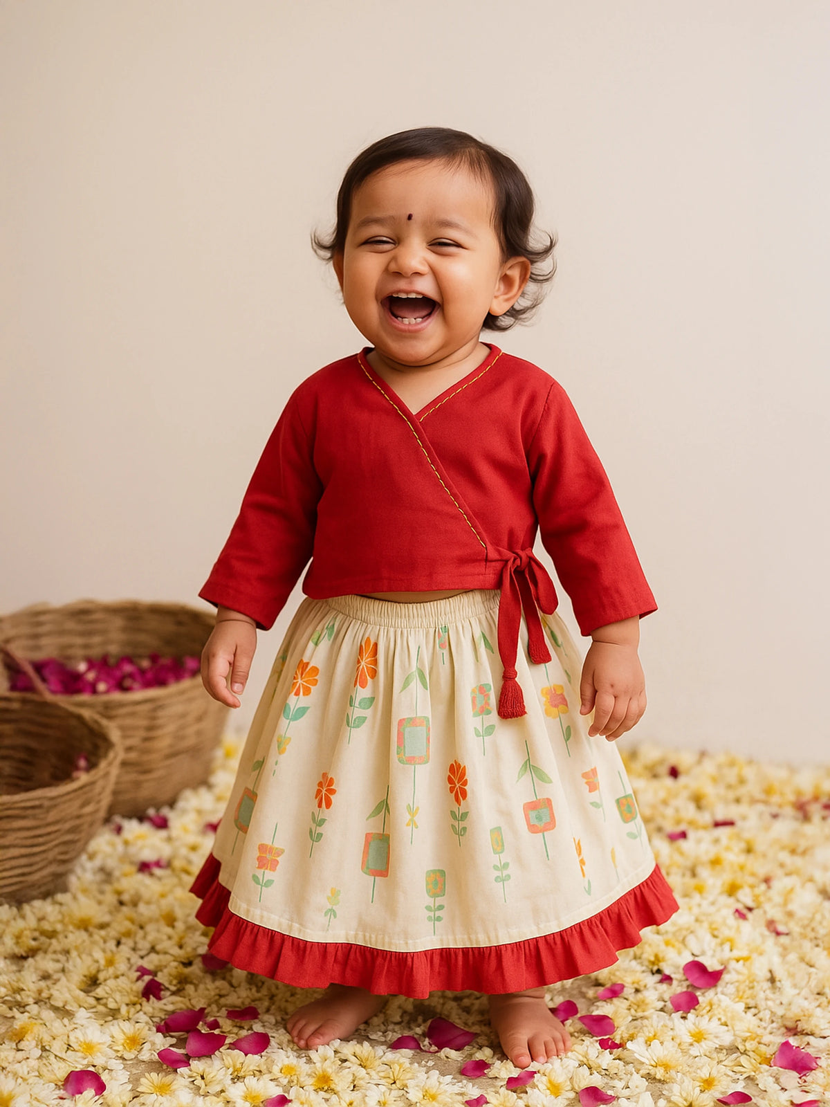 Festive Twirl Wrap Top and Skirt Set