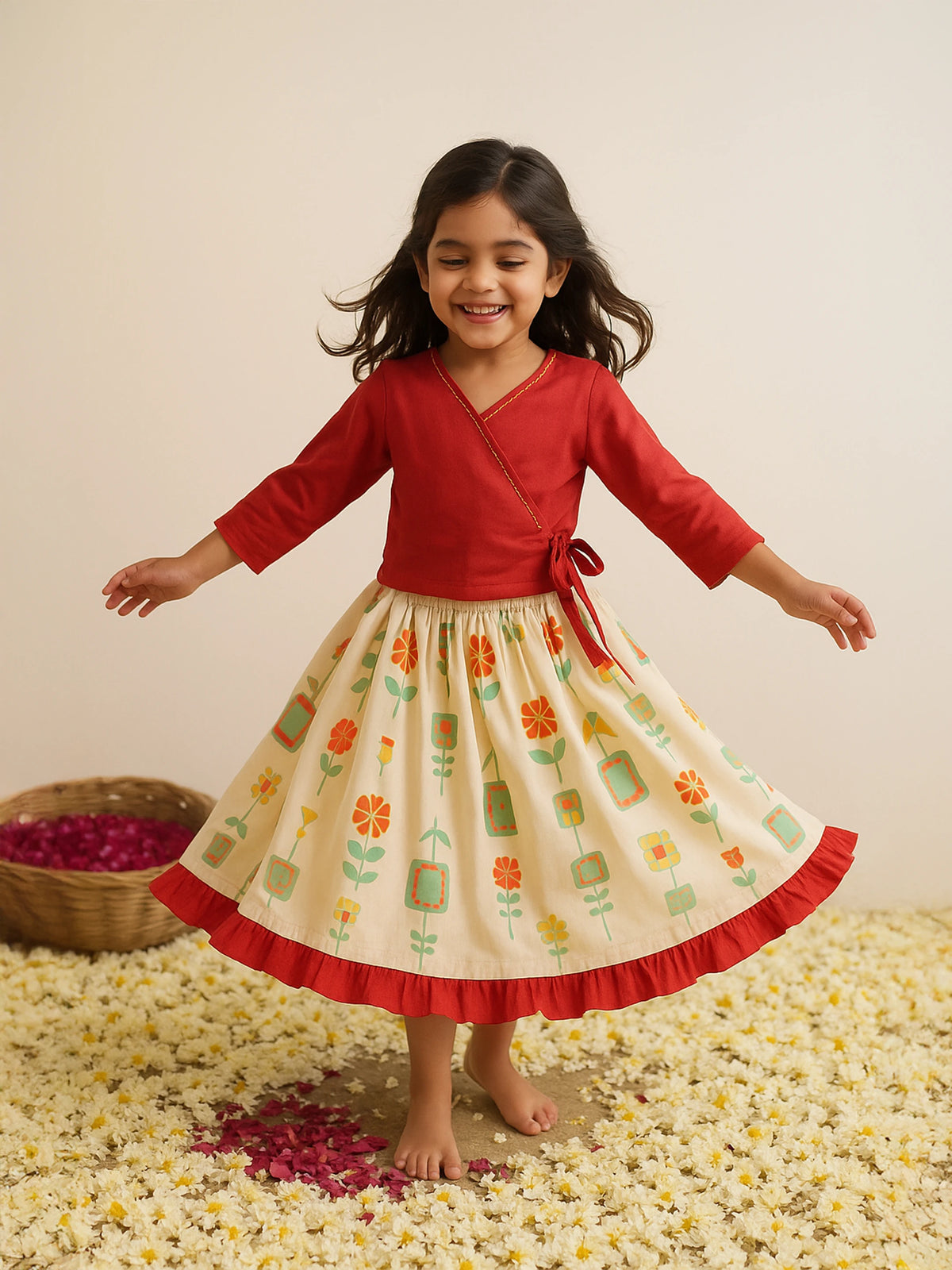 Festive Twirl Wrap Top and Skirt Set