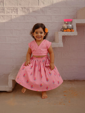 Pink Top and Printed Skirt Set