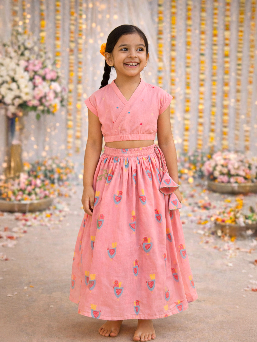 Pink Top and Printed Skirt Set