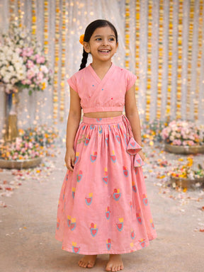 Pink Top and Printed Skirt Set