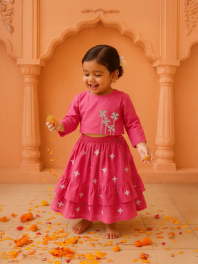 Pink Pinwheel Embroidered Top & Skirt Set