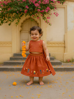 Red Embroidered Skirt Top Dupatta Set