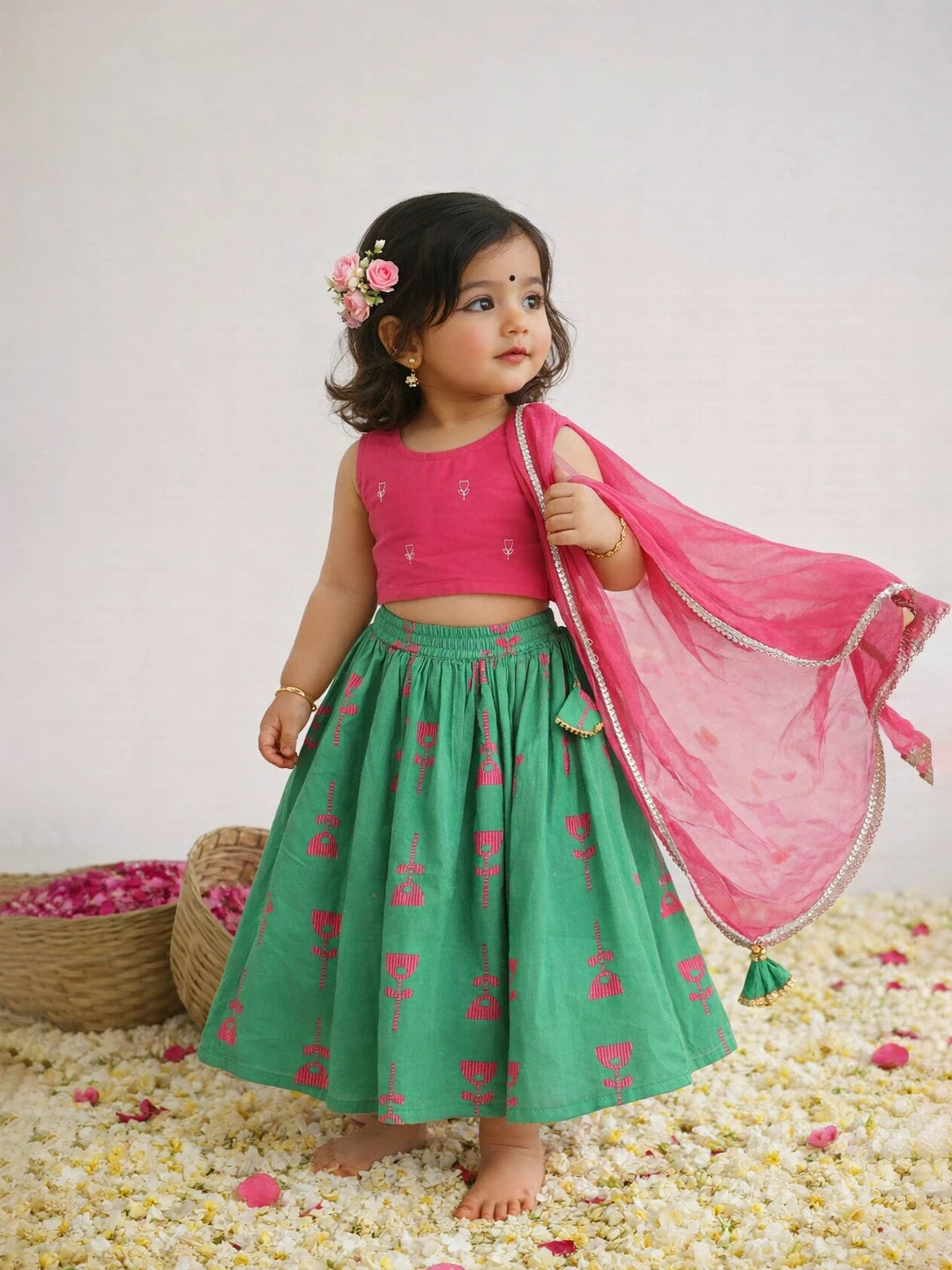 Printed Skirt Top with Dupatta Set