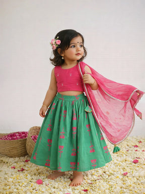 Printed Skirt Top with Dupatta Set