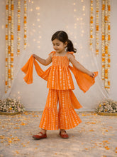 Orange Printed Sharara Set with Dupatta