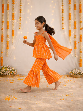 Orange Printed Sharara Set with Dupatta
