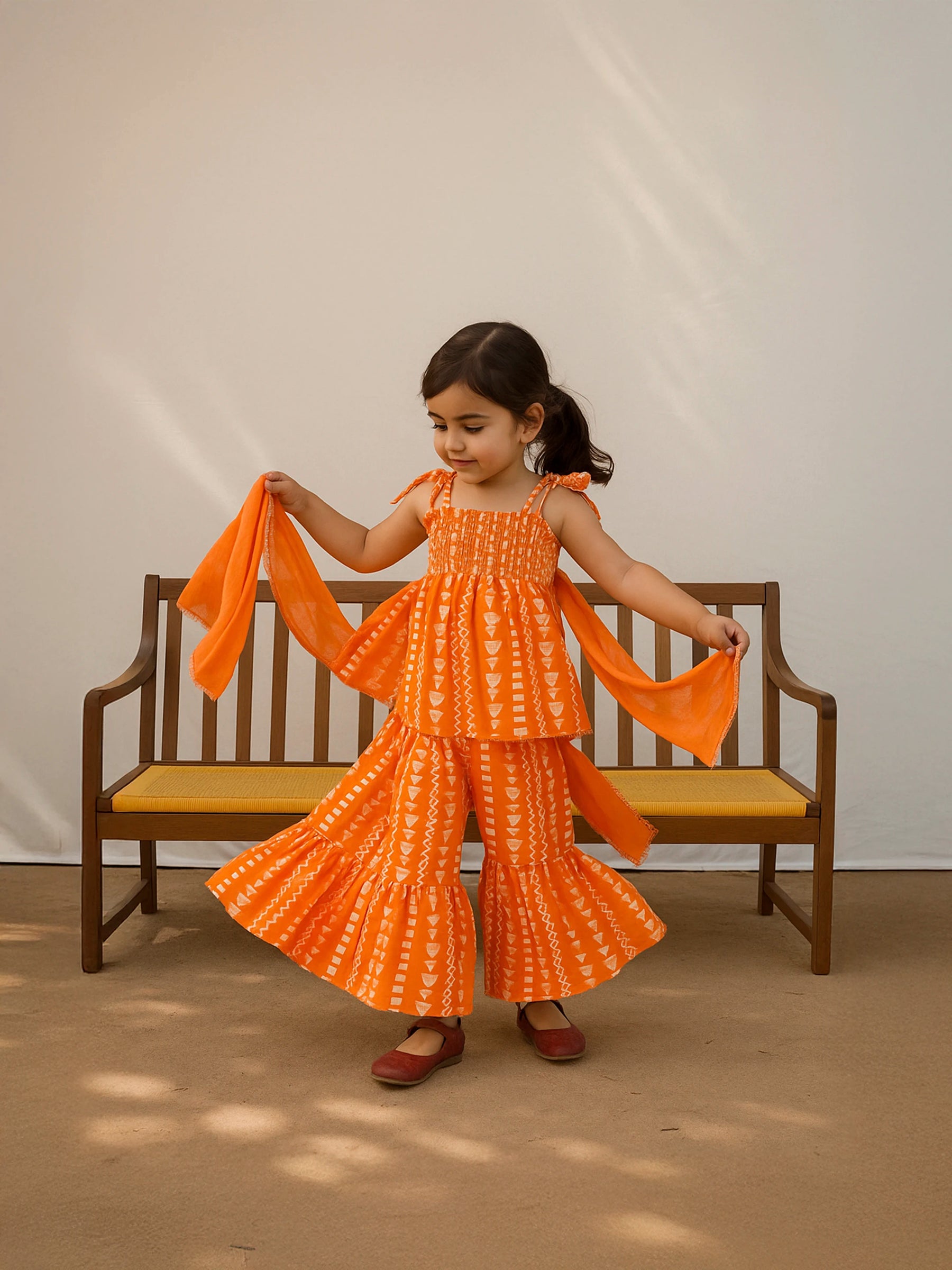 Orange Printed Sharara Set with Dupatta
