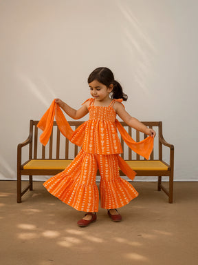 Orange Printed Sharara Set with Dupatta
