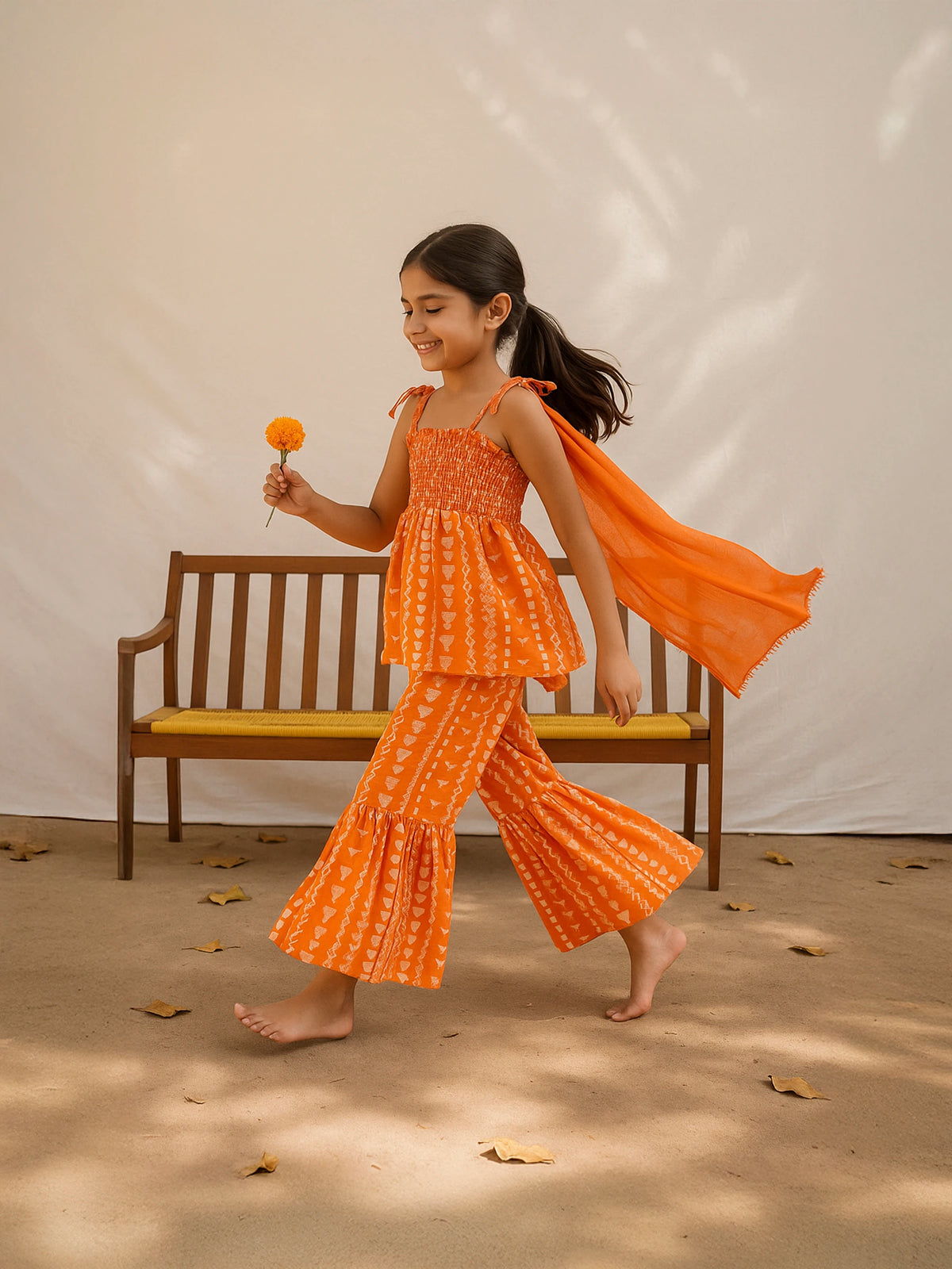 Orange Printed Sharara Set with Dupatta
