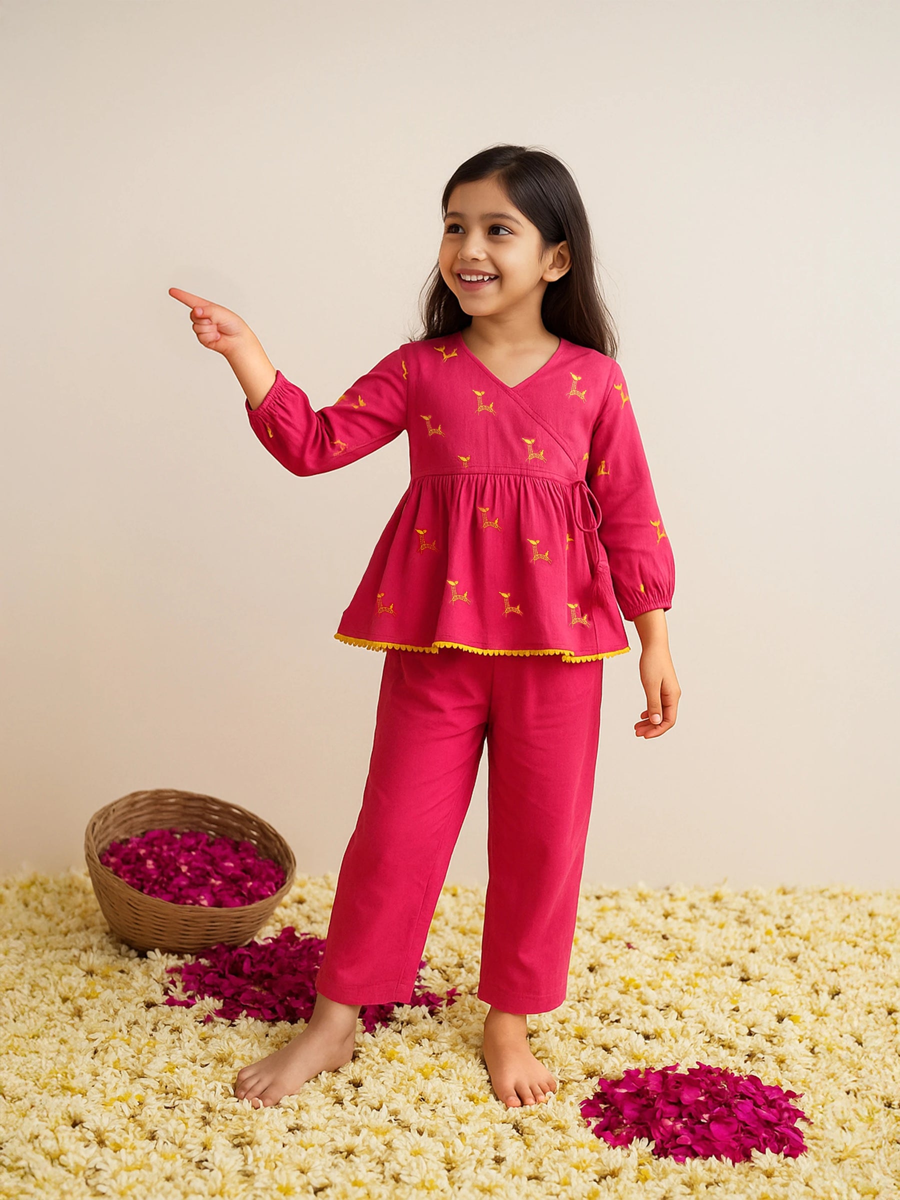 Pink Flamingo Embroidered Top & Pant Set