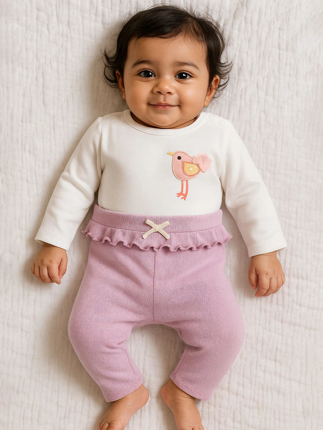 Little Birdy Embroidered Cotton Tee & Pants Set