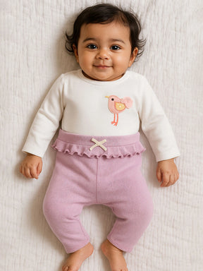 Little Birdy Embroidered Cotton Tee & Pants Set