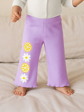 Purple Ribbed Flared Cotton Leggings