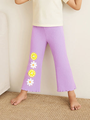 Purple Ribbed Flared Cotton Leggings