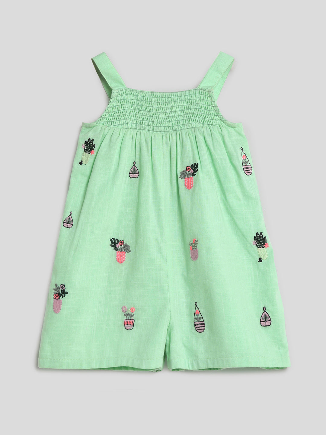 Green Embroidered Vase Romper Somersault