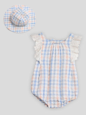 Blueberry Orange Checks Bodysuit with Hat Somersault