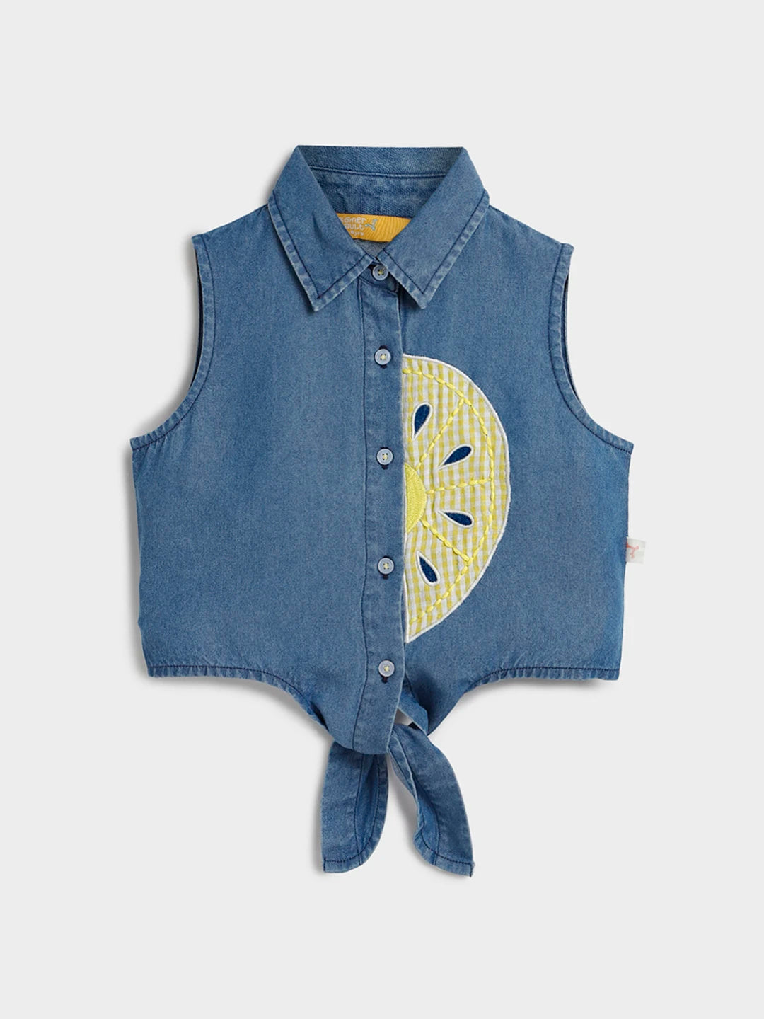 Denim Sleeveless Tie-Up Top with Lemon AppliquÃƒÂ©