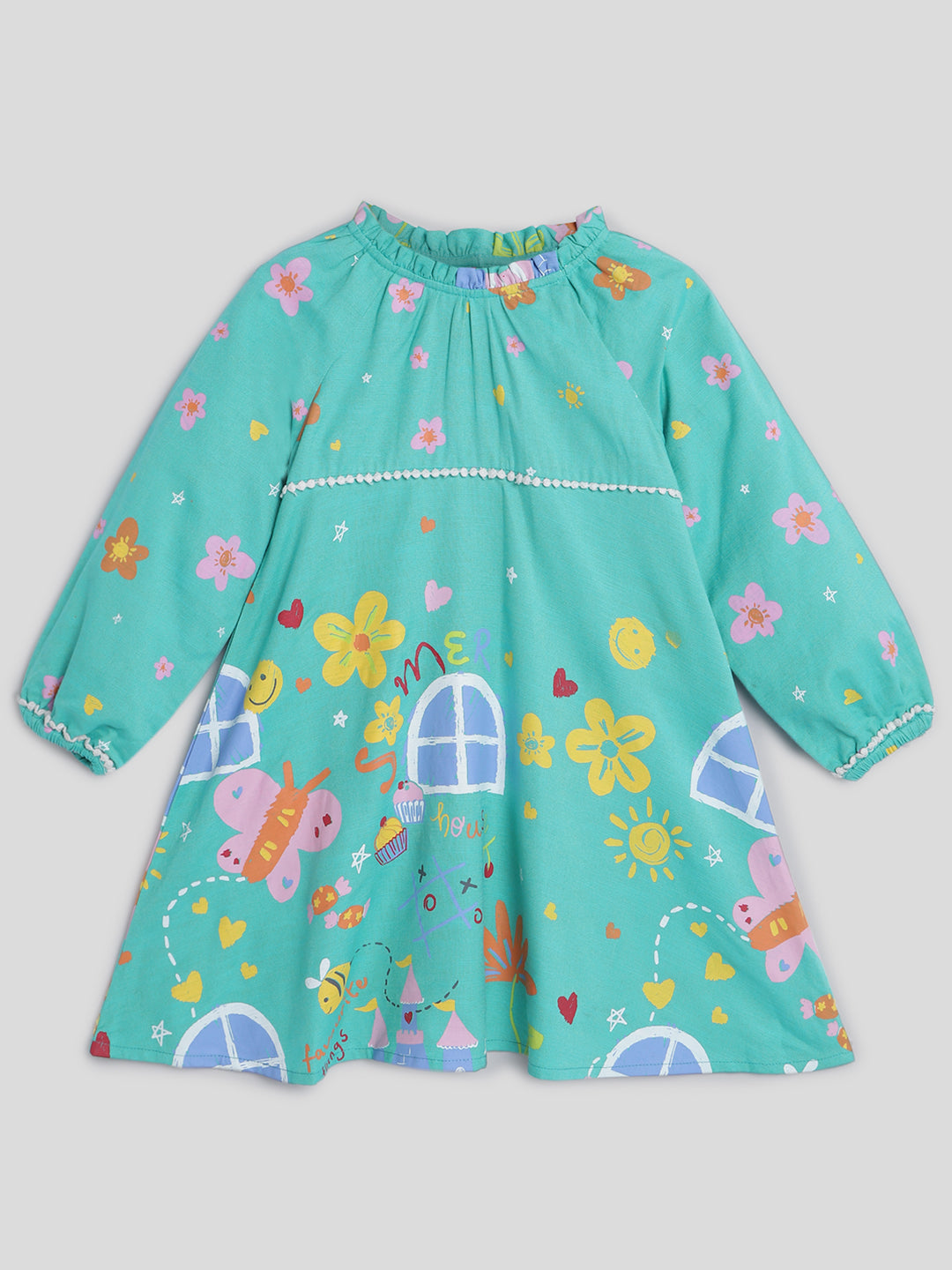 Printed Frill Trim Dress Somersault