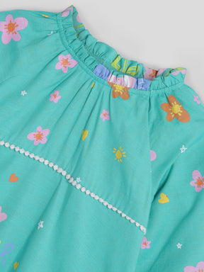 Printed Frill Trim Dress Somersault