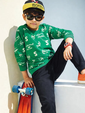 Green Athleisure Printed Sweatshirt