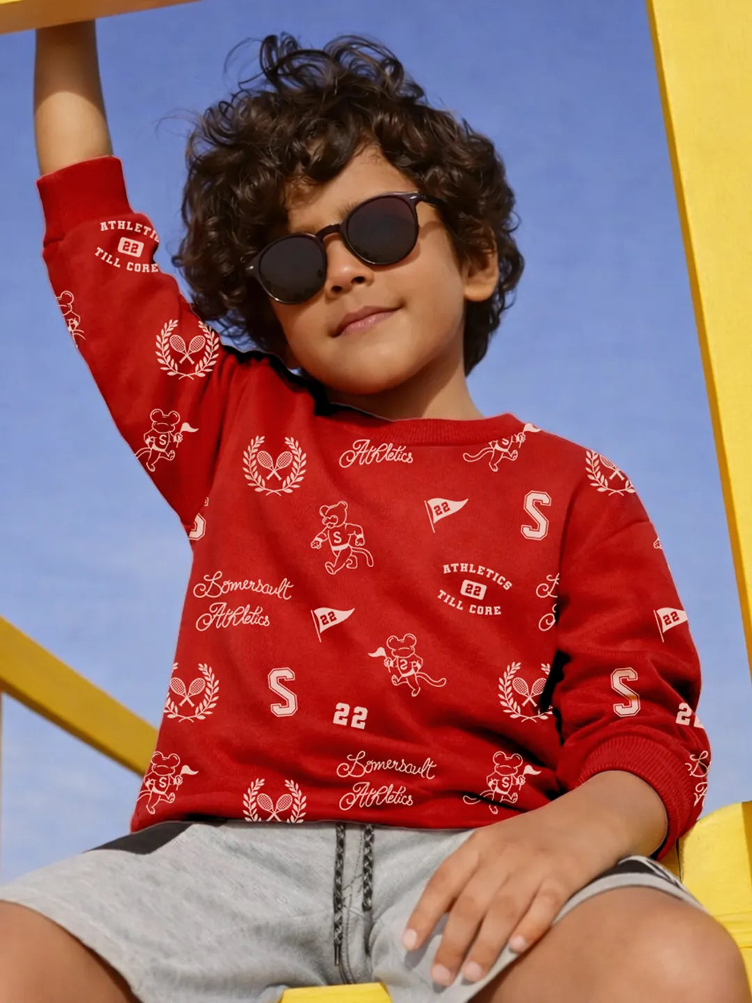 Red Athleisure Printed Sweatshirt