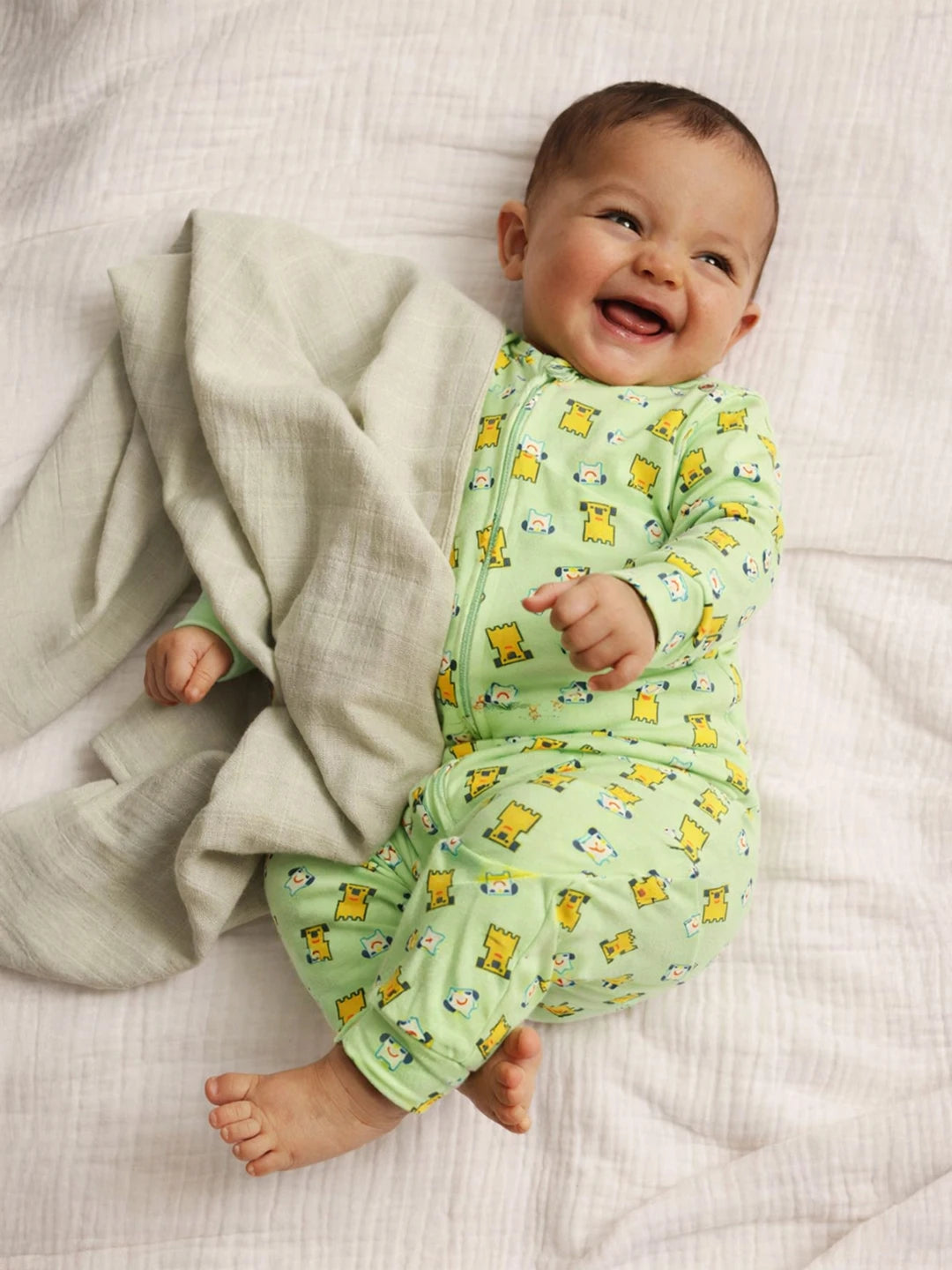 Pixel Dog Printed Cotton Sleepsuit with Mittens