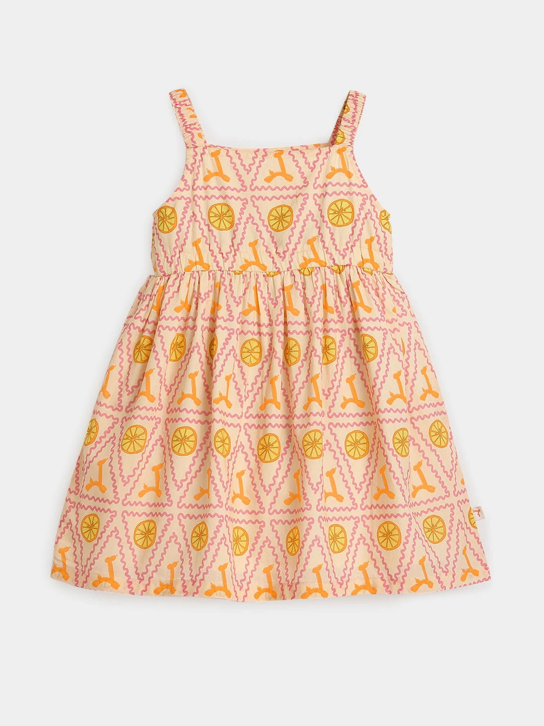 Peach Citrus Print Strappy Dress