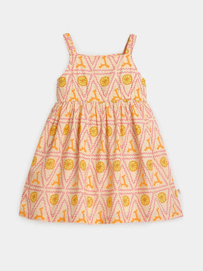 Peach Citrus Print Strappy Dress
