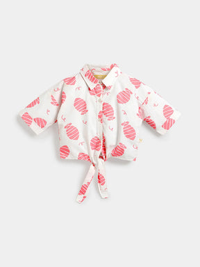 Pink Lemon Tie-Up Shirt & Scallop Denim Set