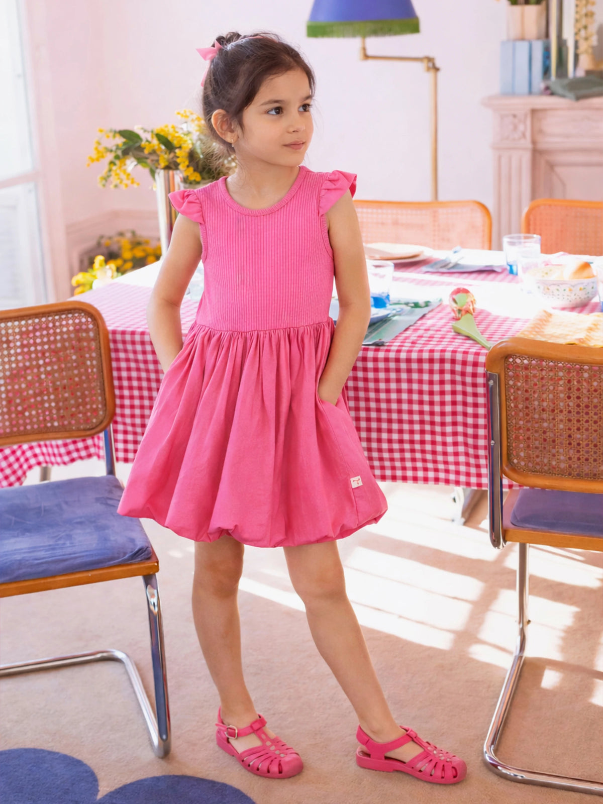 Rose Pink Flutter Sleeve Dress