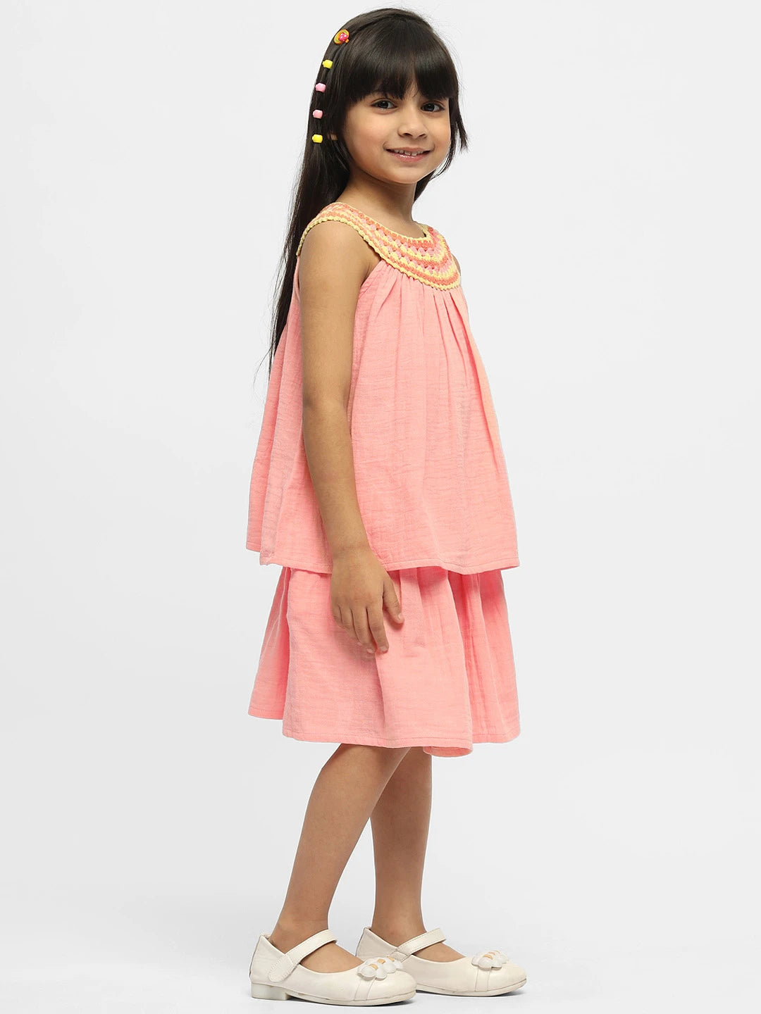 Coral Crocheted Cotton Top & Skirt Set