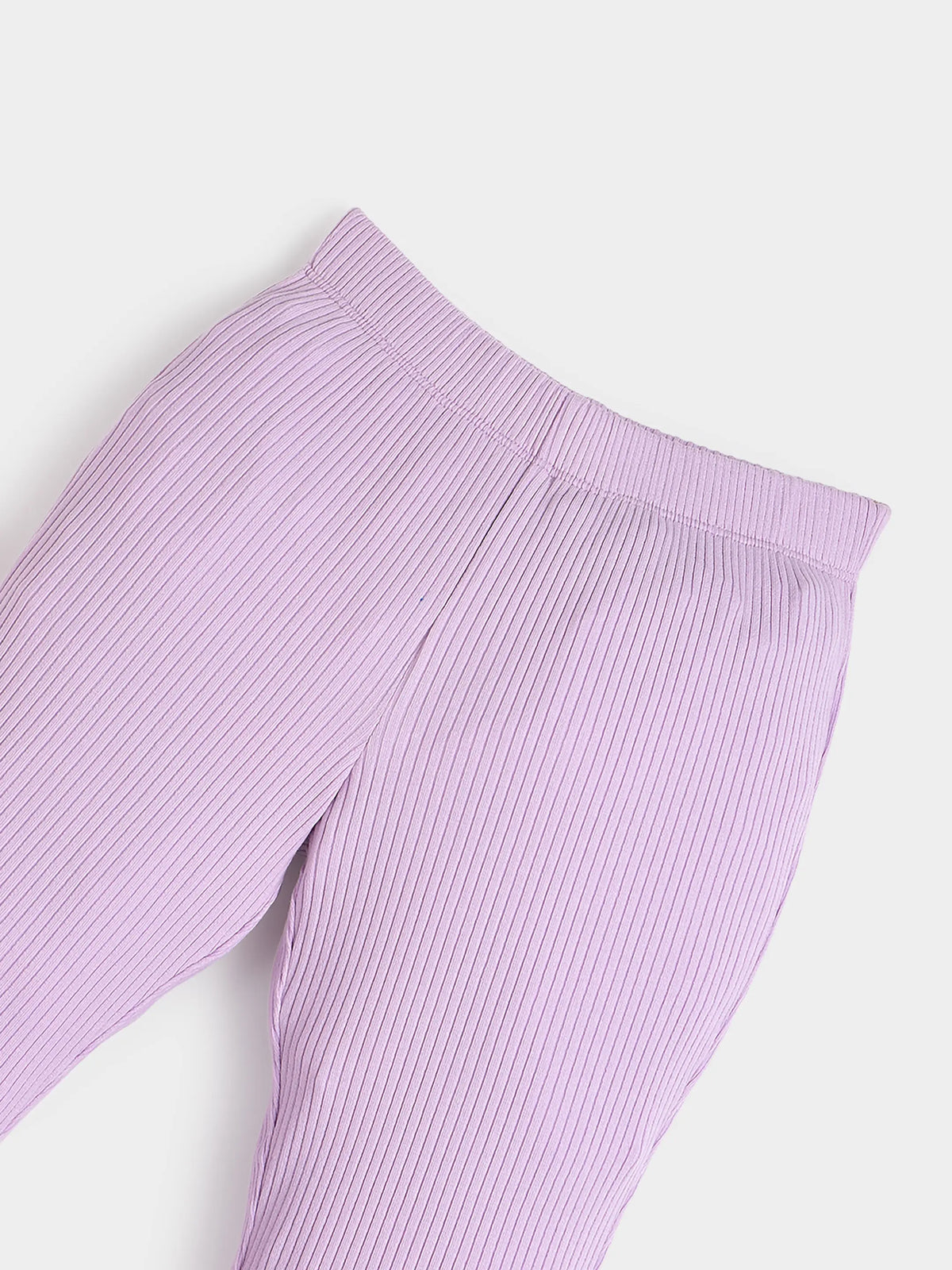 Purple Ribbed Flared Cotton Leggings