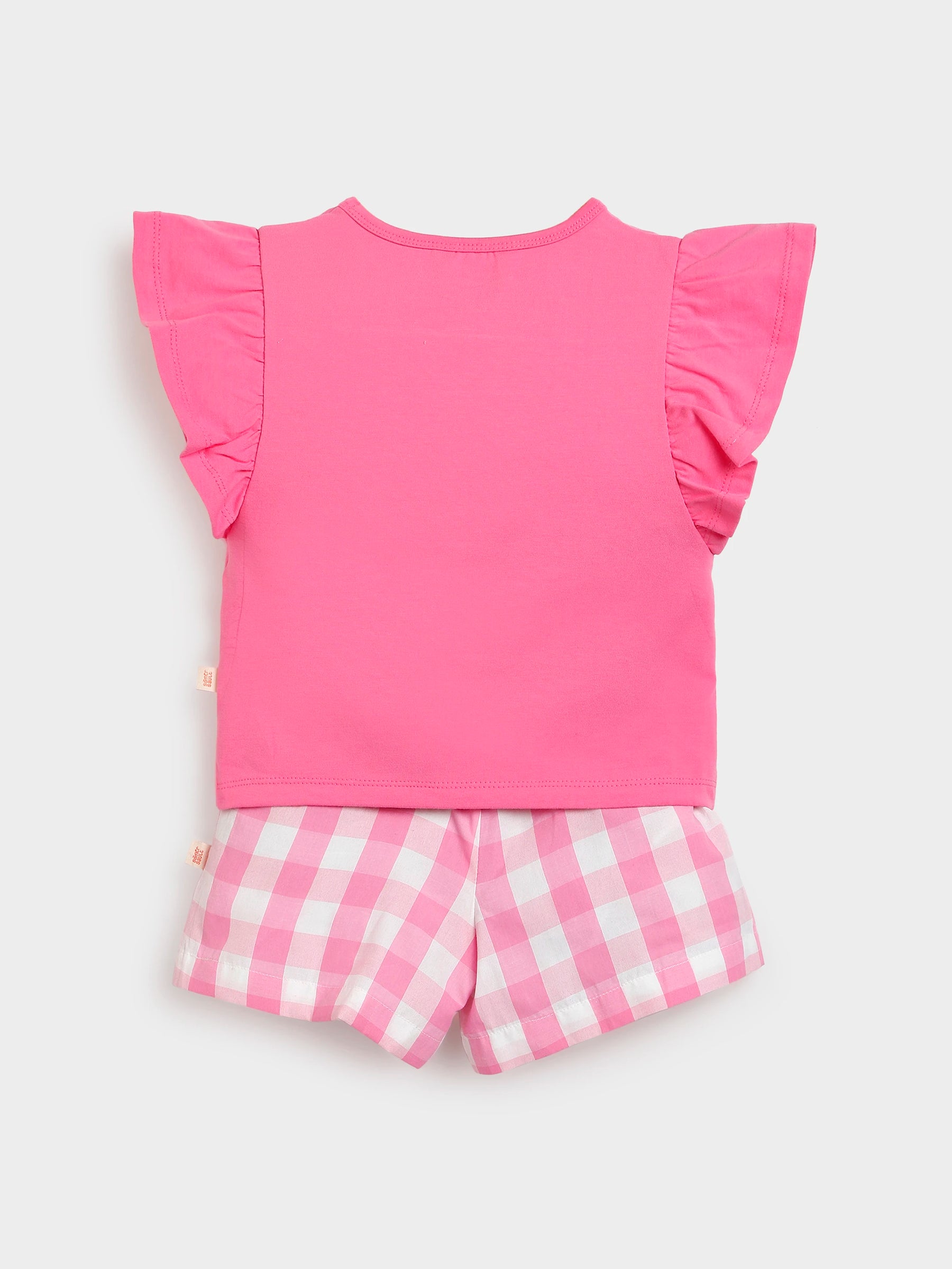 Snooze Pink Tee & Gingham Shorts Set