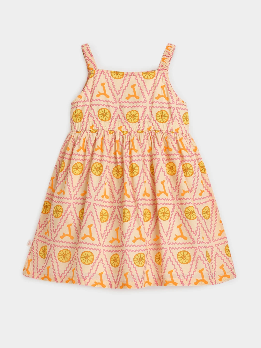 Peach Citrus Print Strappy Dress