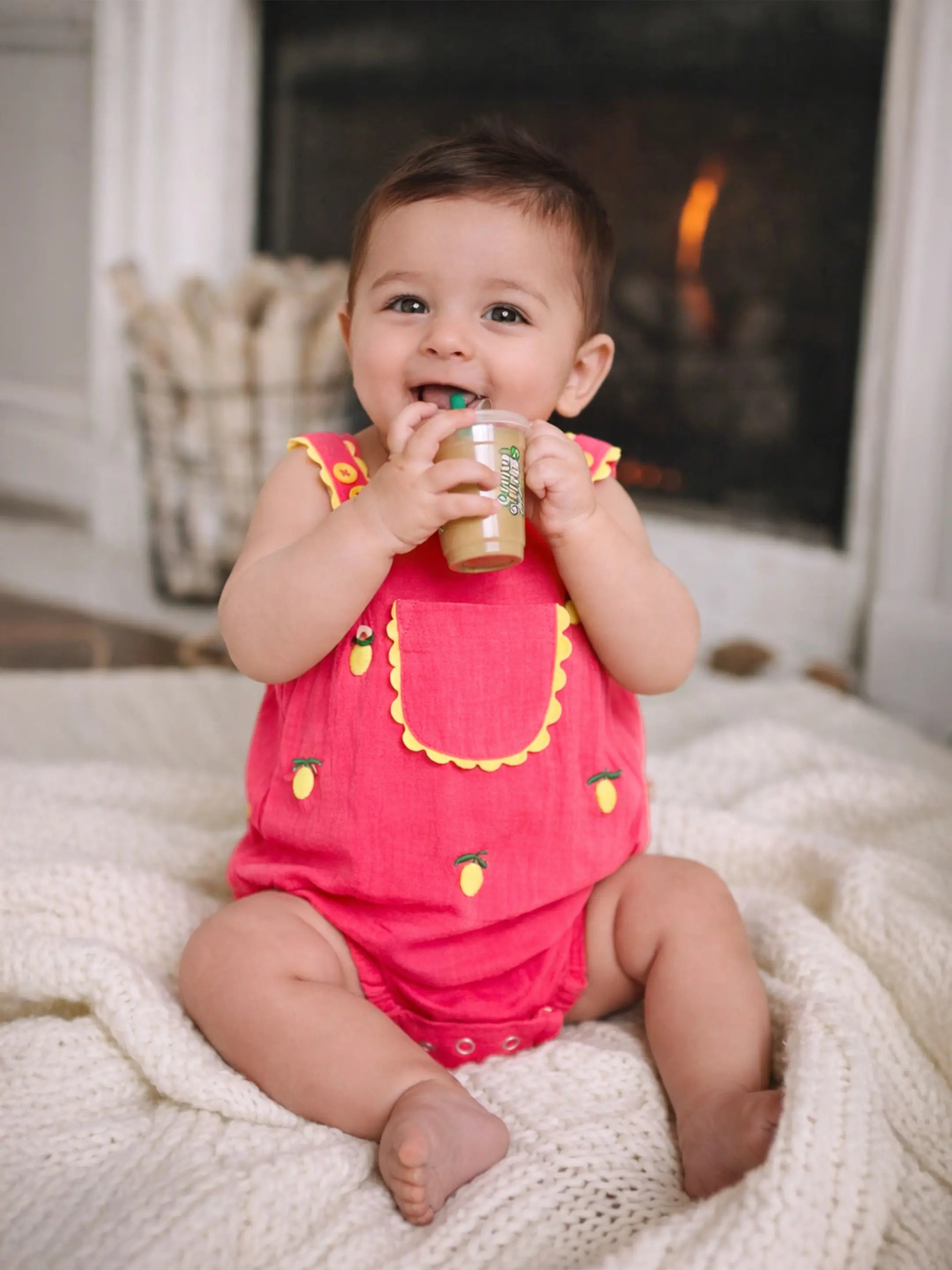 Coral Pocket Detail Baby Bodysuit