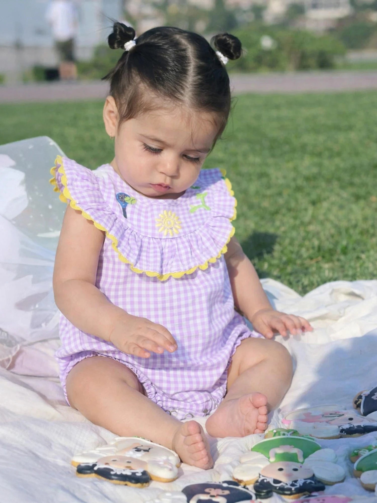 Gingham Embroidered Frill Bodysuit
