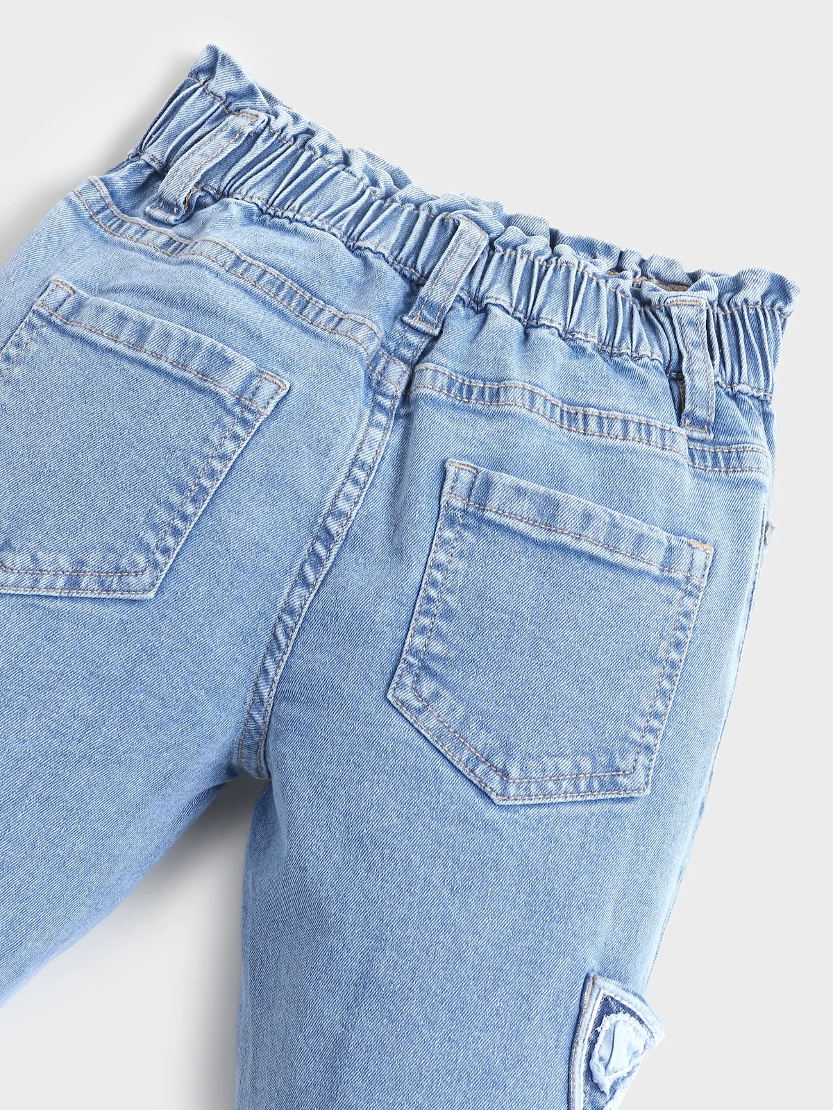 Light Wash Patch Pocket Denim Pants for Kids