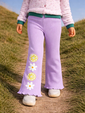 Purple Ribbed Flared Cotton Leggings