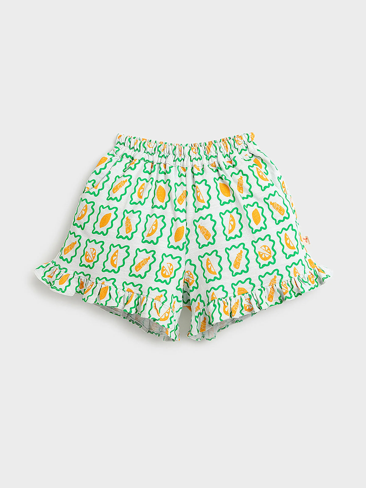 Green Floral Ruffle Hem Shorts for Girls