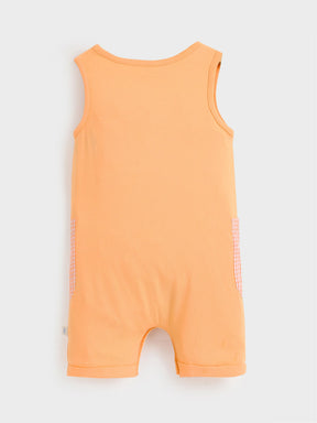 Peach Sleeveless Button Romper with Contrast Pocket Panels