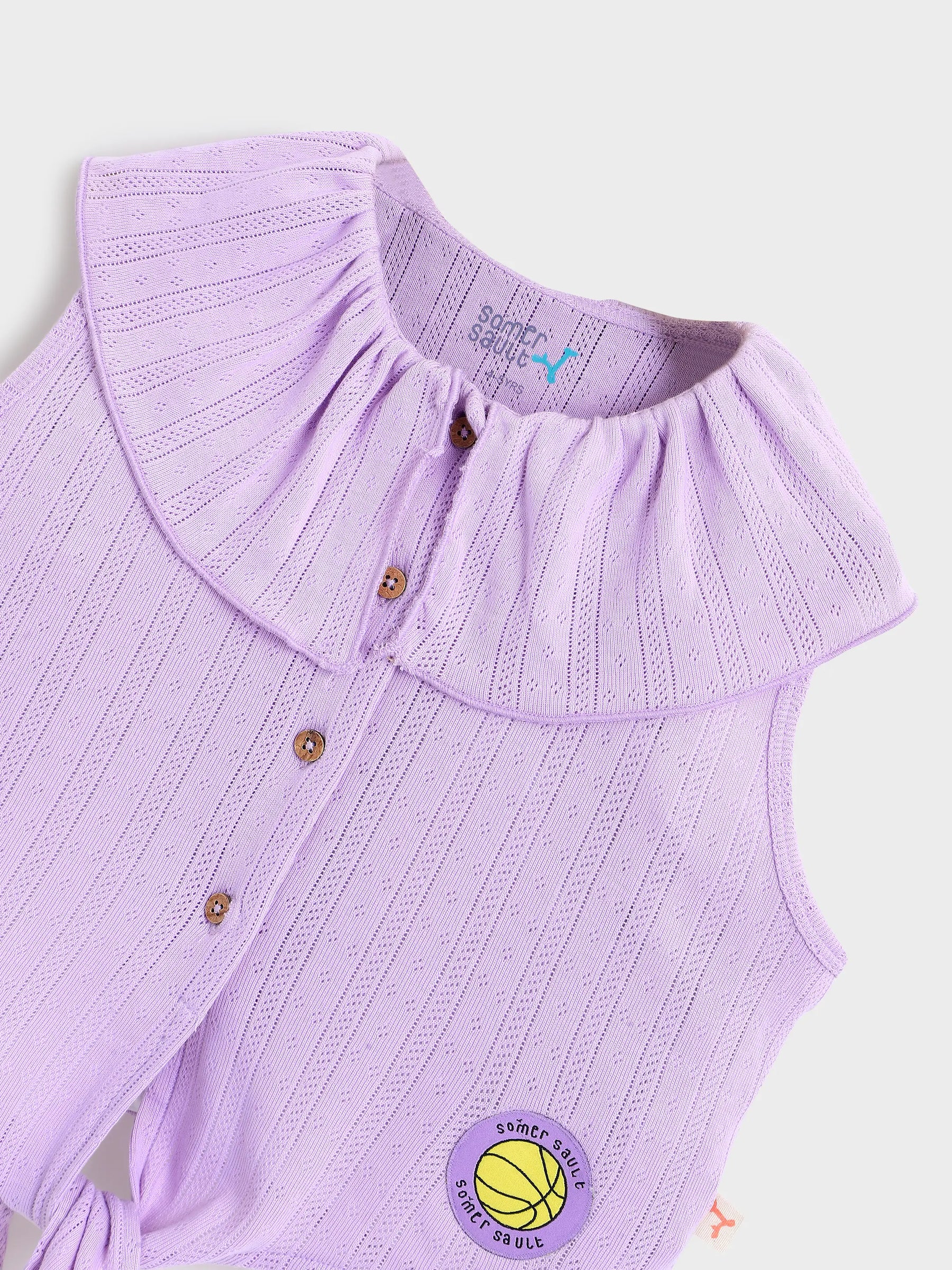 Lavender Ruffle Collar Tie-Up Top for Girls