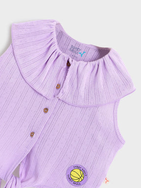 Lavender Ruffle Collar Tie-Up Top for Girls