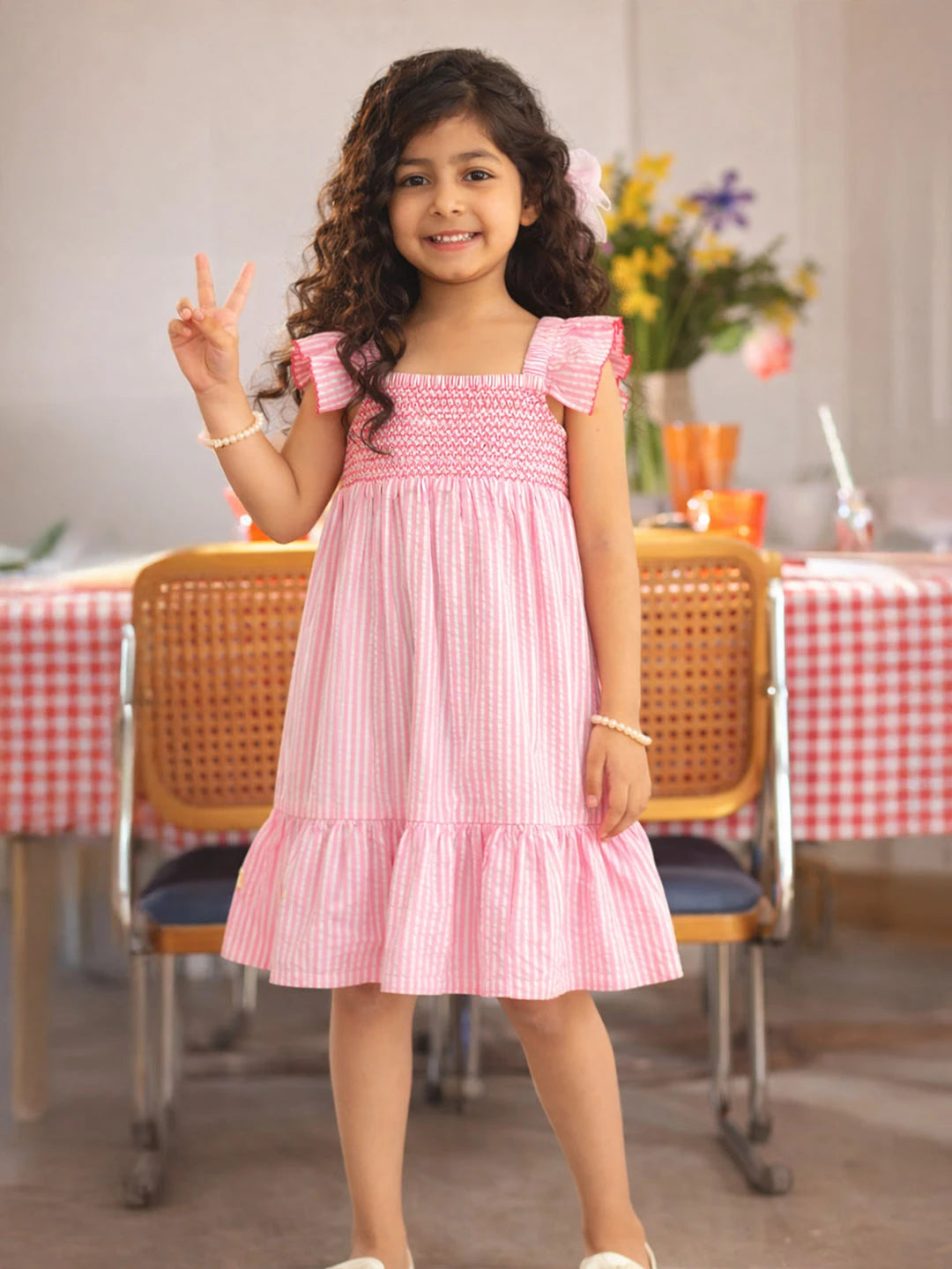 Strawberry Striped Cotton Smocked Tier Dress